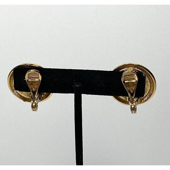 MONET Clip Ons Clips Earrings Black Acrylic Gold Tone Circles Vintage Signed - Picture 8 of 10